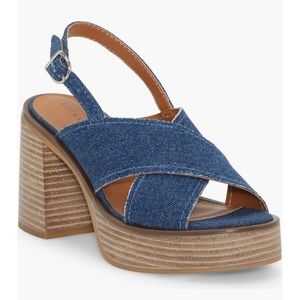 Lucky Brand Women's Delmie Backstrap High Heel Sandal Heeled Denim Size 9